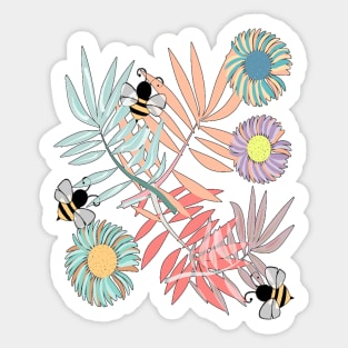 Gerbera, Palms and Bees Sticker